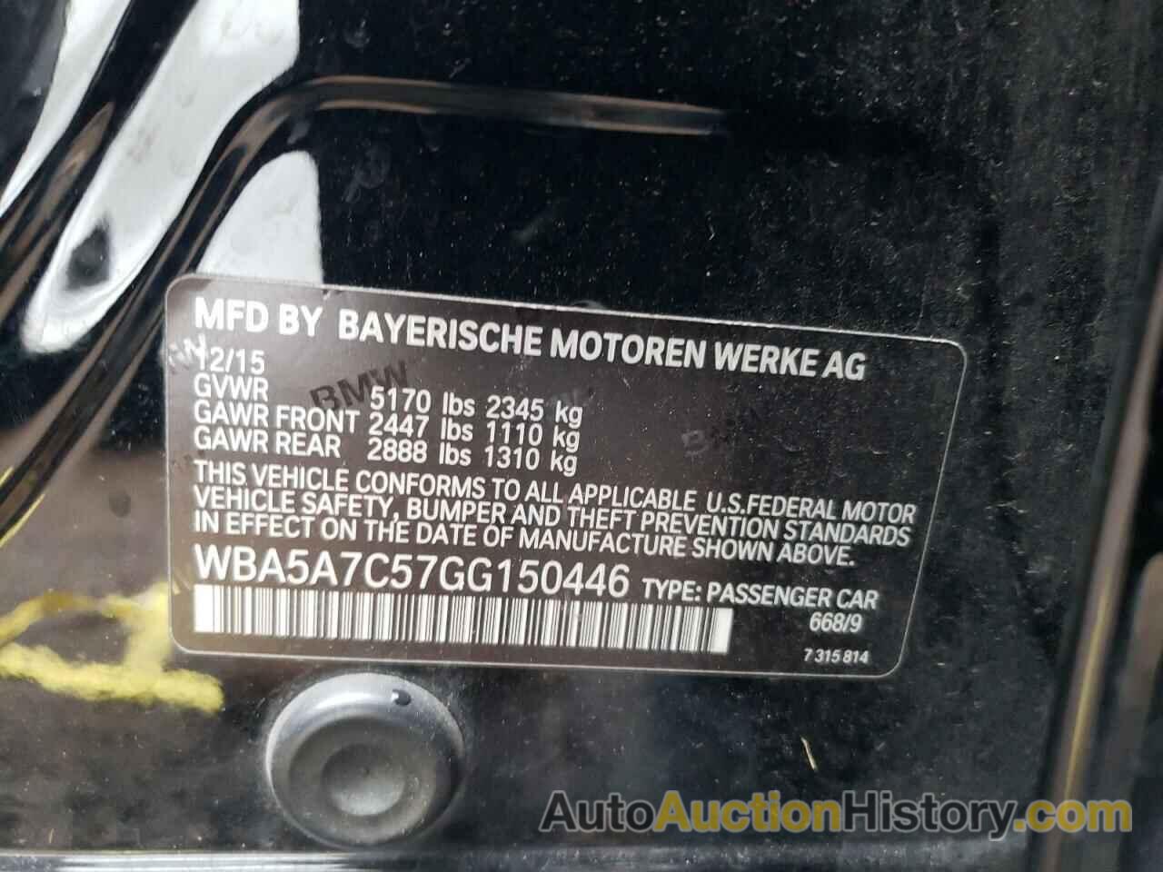 BMW 5 SERIES XI, WBA5A7C57GG150446