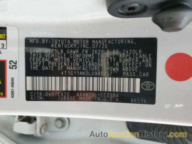 TOYOTA CAMRY SE, 4T1G11AK0LU980257