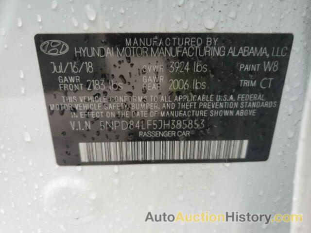 HYUNDAI ELANTRA SEL, 5NPD84LF5JH385853