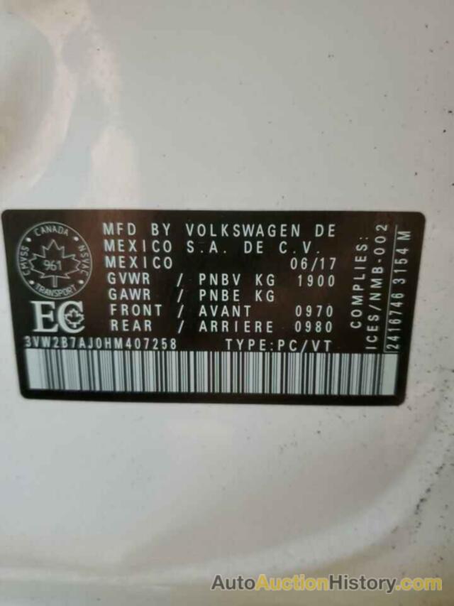 VOLKSWAGEN JETTA S, 3VW2B7AJ0HM407258