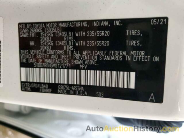 TOYOTA HIGHLANDER LIMITED, 5TDDZRBH5MS121771