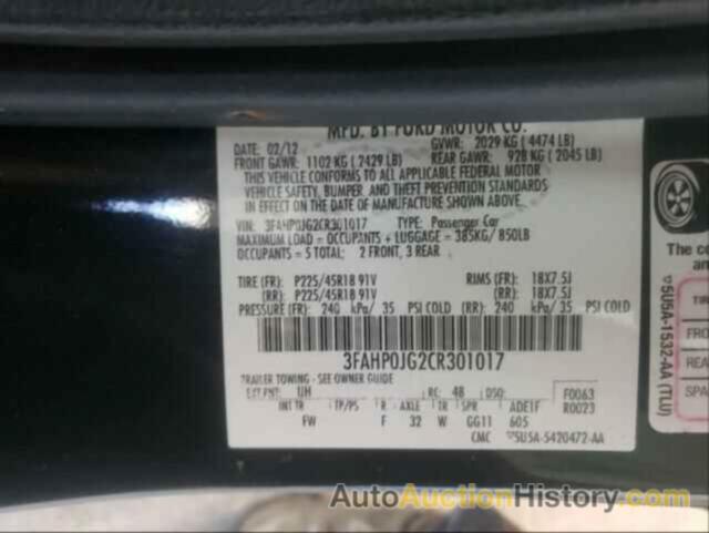 FORD FUSION SEL, 3FAHP0JG2CR301017