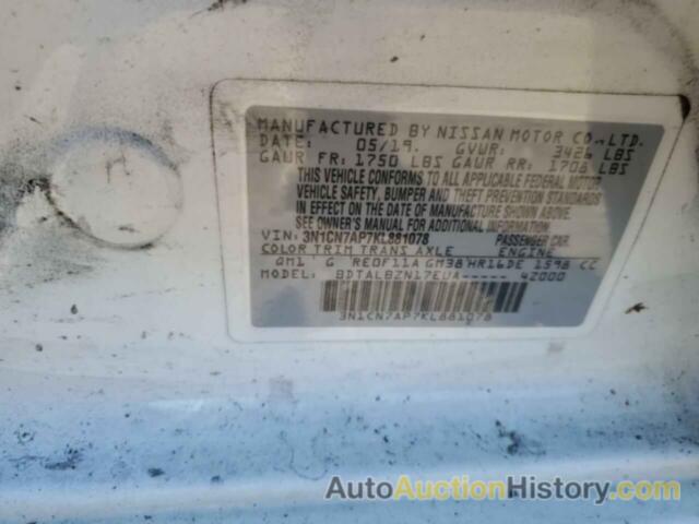 NISSAN VERSA S, 3N1CN7AP7KL881078