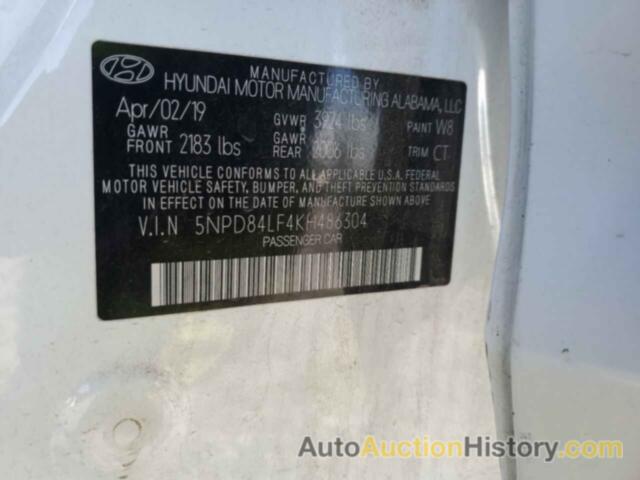 HYUNDAI ELANTRA SEL, 5NPD84LF4KH486304