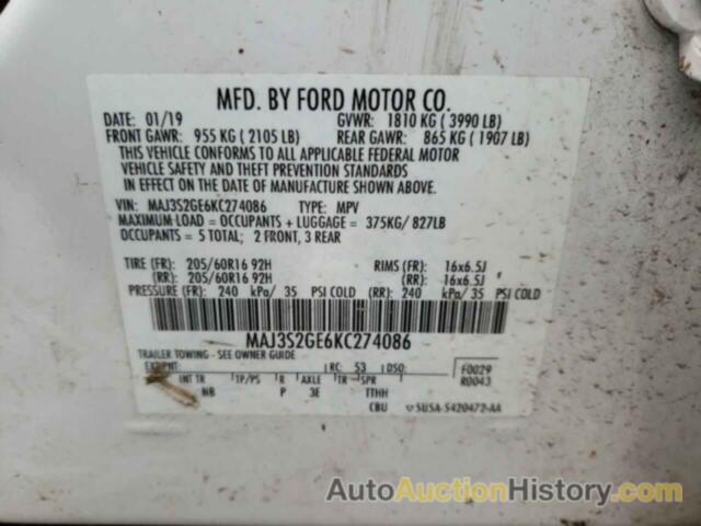 FORD ECOSPORT SE, MAJ3S2GE6KC274086