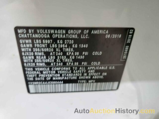 VOLKSWAGEN ATLAS SEL PREMIUM, 1V2NR2CA4JC580444