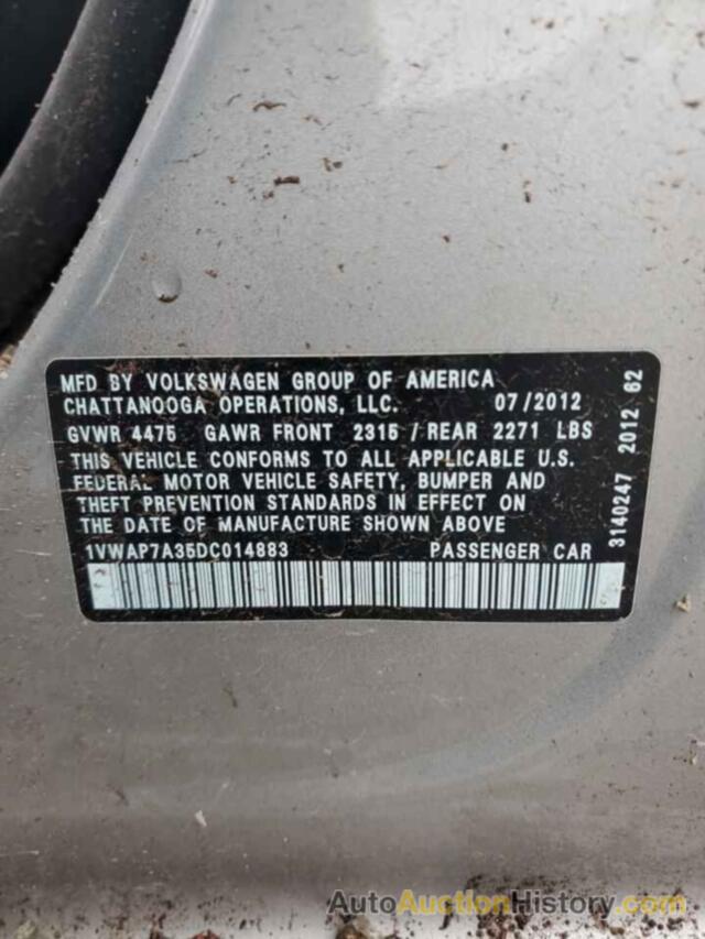 VOLKSWAGEN PASSAT S, 1VWAP7A35DC014883