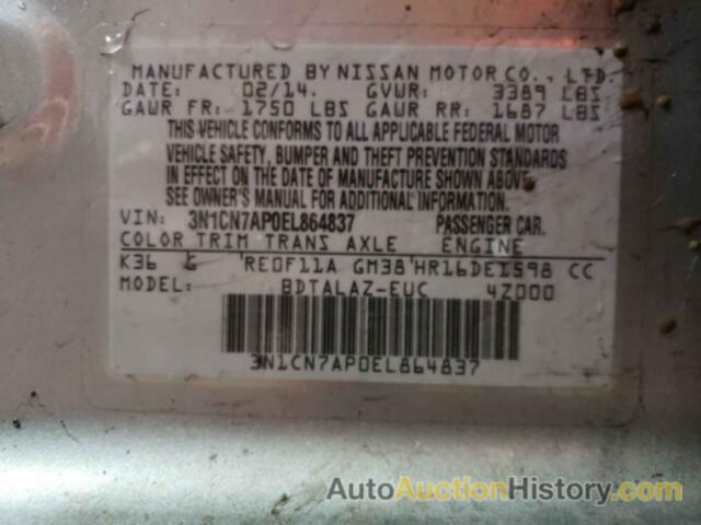 NISSAN VERSA S, 3N1CN7AP0EL864837