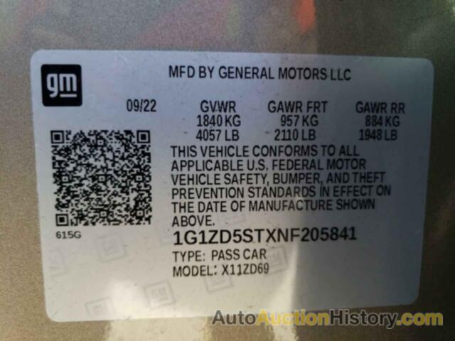 CHEVROLET MALIBU LT, 1G1ZD5STXNF205841