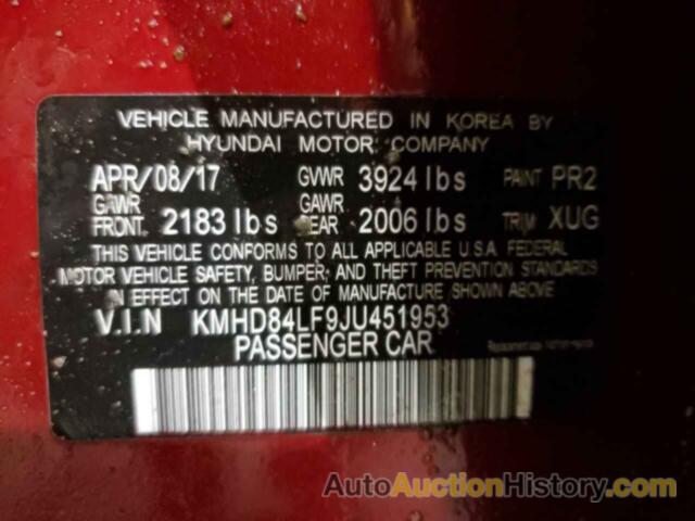 HYUNDAI ELANTRA SEL, KMHD84LF9JU451953