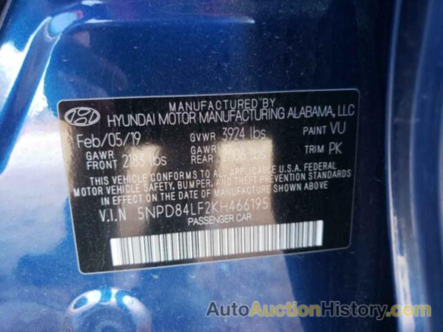 HYUNDAI ELANTRA SEL, 5NPD84LF2KH466195