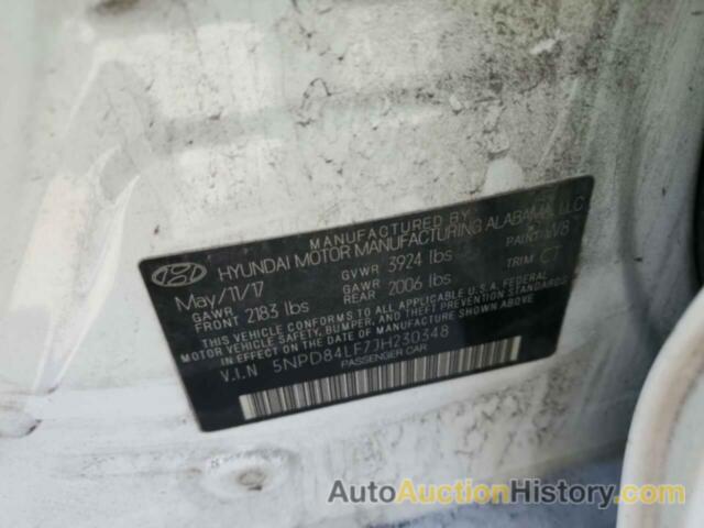 HYUNDAI ELANTRA SEL, 5NPD84LF7JH230348