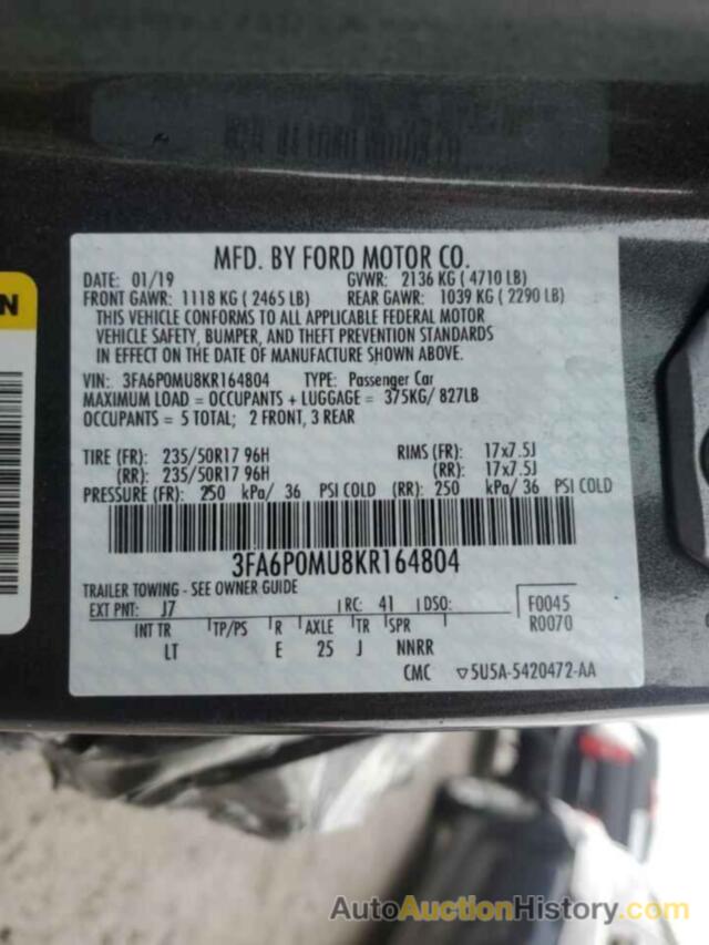 FORD FUSION SEL, 3FA6P0MU8KR164804