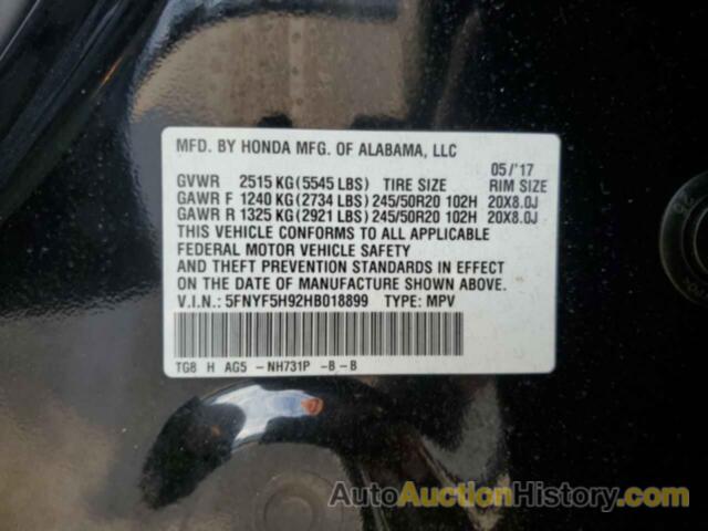 HONDA PILOT TOURING, 5FNYF5H92HB018899