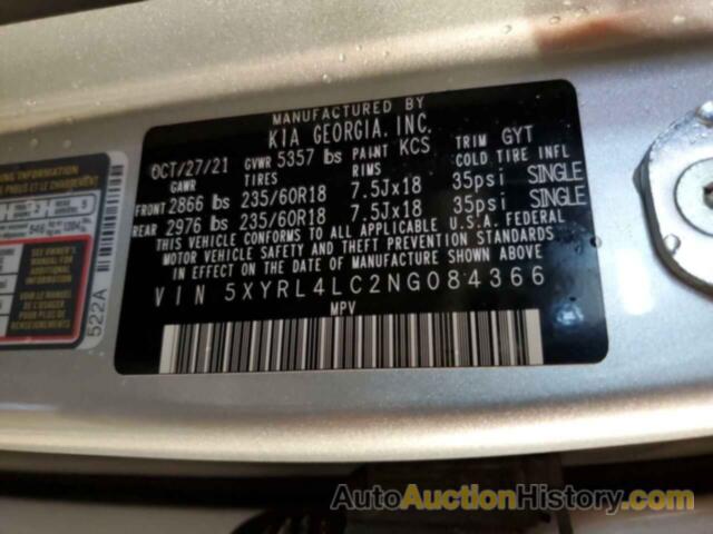 KIA SORENTO S, 5XYRL4LC2NG084366