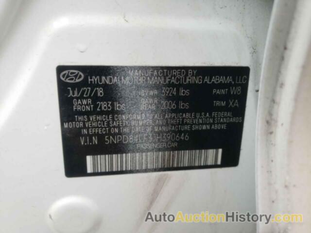 HYUNDAI ELANTRA SEL, 5NPD84LF3JH390646