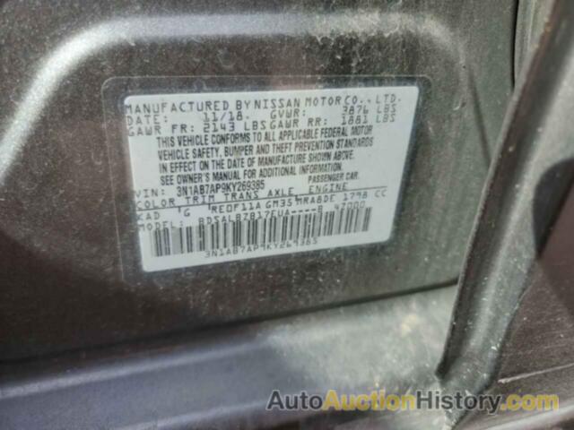 NISSAN SENTRA S, 3N1AB7AP9KY269385