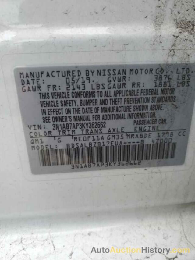 NISSAN SENTRA S, 3N1AB7AP3KY362662