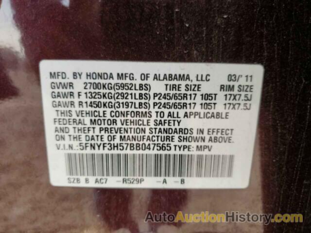 HONDA PILOT EXL, 5FNYF3H57BB047565