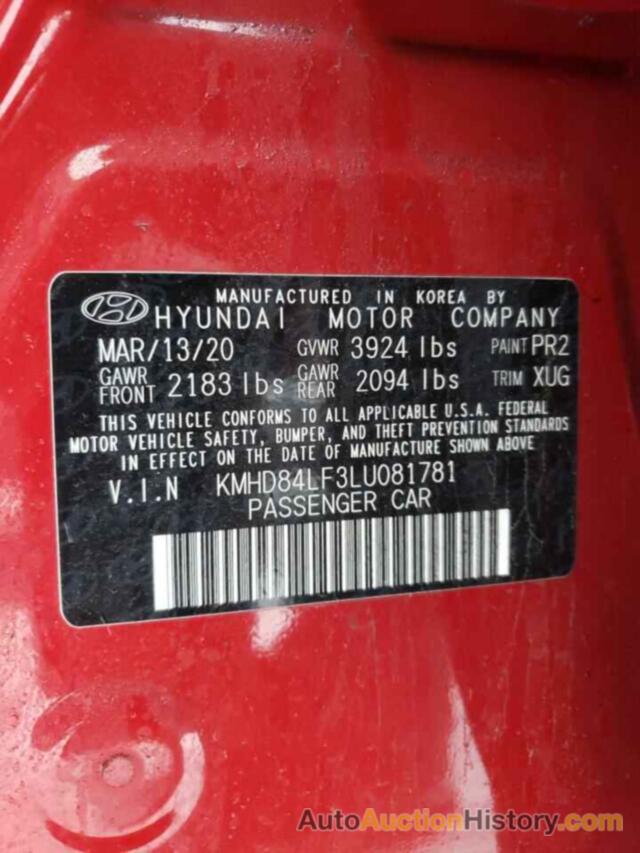 HYUNDAI ELANTRA SEL, KMHD84LF3LU081781