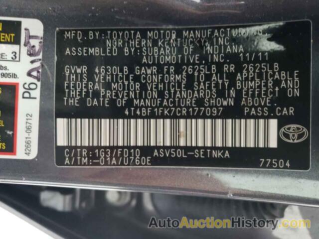 TOYOTA CAMRY BASE, 4T4BF1FK7CR177097