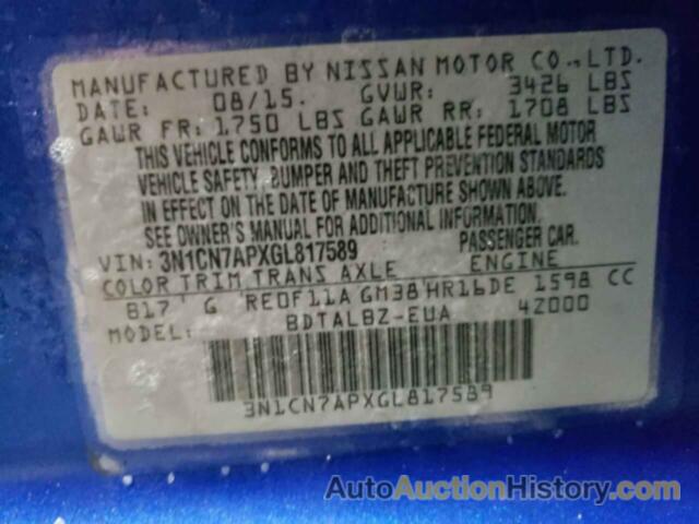 NISSAN VERSA S, 3N1CN7APXGL817589