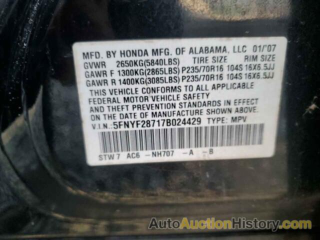 HONDA PILOT EXL, 5FNYF28717B024429