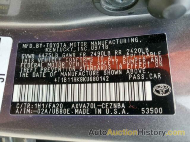 TOYOTA CAMRY L, 4T1B11HK8KU680142