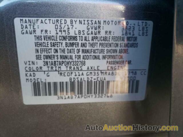 NISSAN SENTRA S, 3N1AB7AP0HY332768