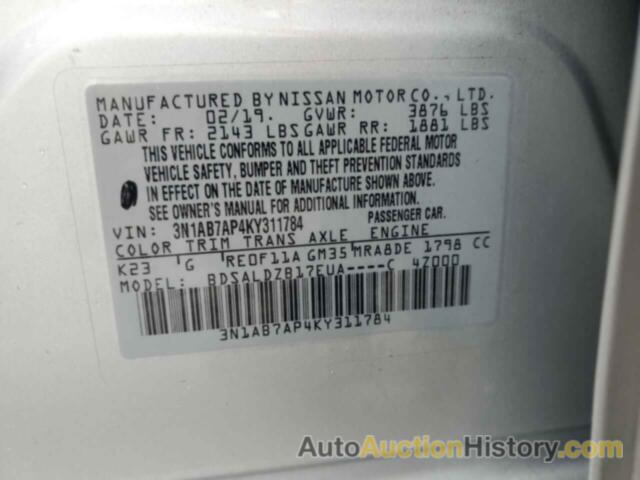 NISSAN SENTRA S, 3N1AB7AP4KY311784