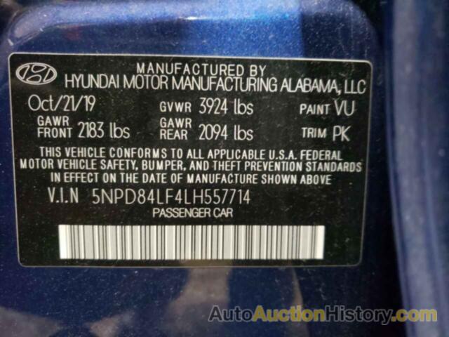 HYUNDAI ELANTRA SEL, 5NPD84LF4LH557714