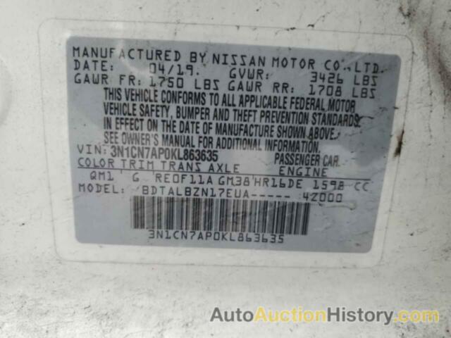 NISSAN VERSA S, 3N1CN7AP0KL863635