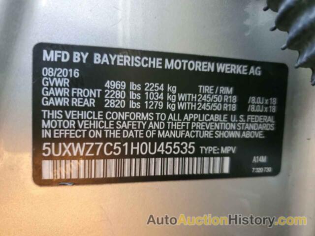 BMW X3 SDRIVE28I, 5UXWZ7C51H0U45535