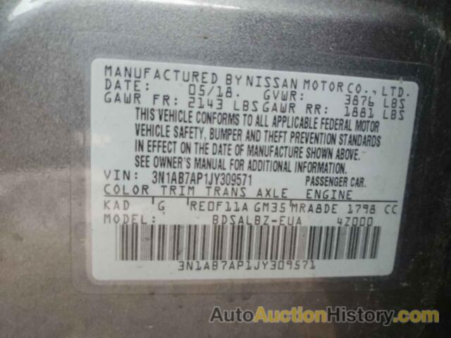 NISSAN SENTRA S, 3N1AB7AP1JY309571