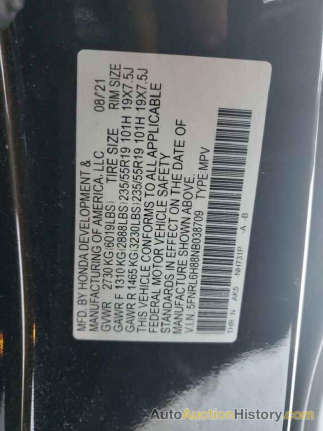 HONDA ODYSSEY TOURING, 5FNRL6H88NB038709