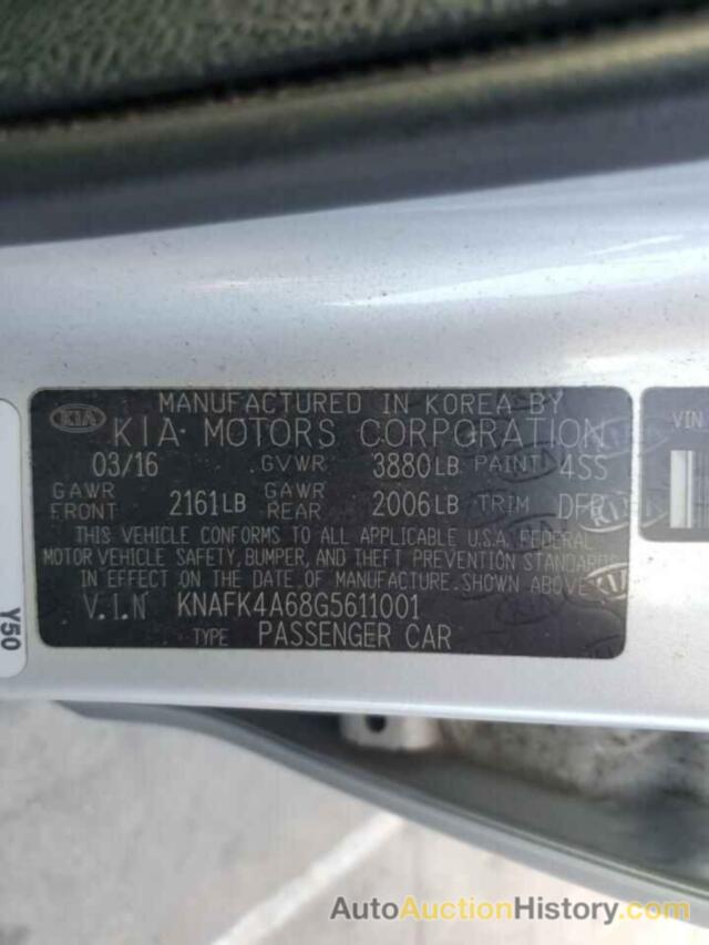 KIA FORTE LX, KNAFK4A68G5611001