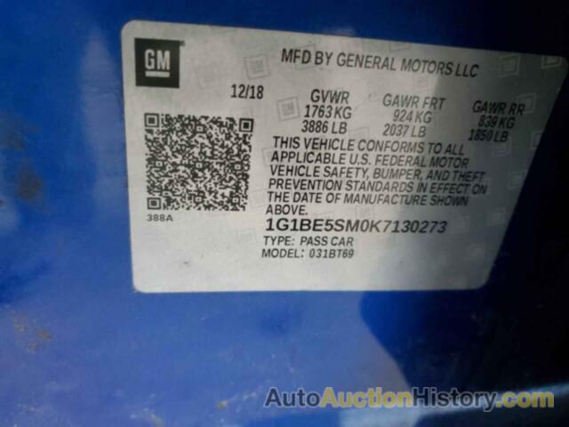 CHEVROLET CRUZE LT, 1G1BE5SM0K7130273