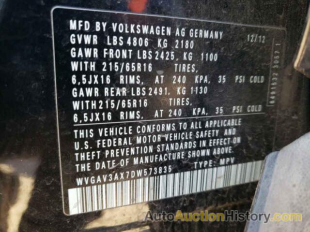 VOLKSWAGEN TIGUAN S, WVGAV3AX7DW573835