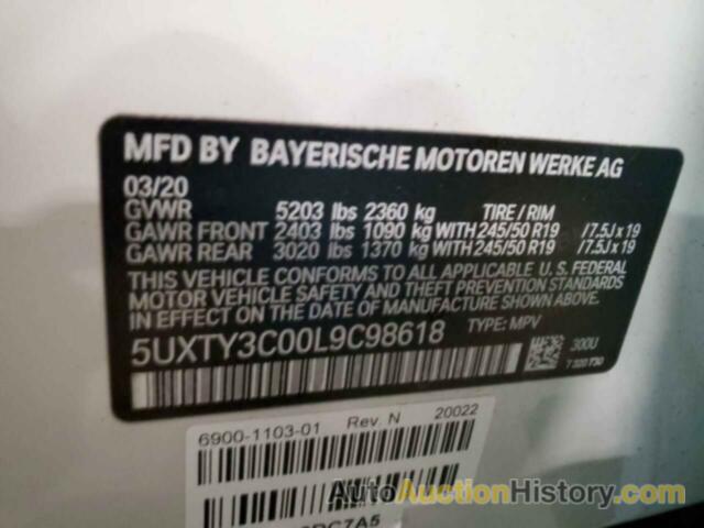 BMW X3 SDRIVE30I, 5UXTY3C00L9C98618