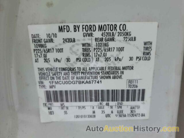 FORD ESCAPE XLT, 1FMCU0DG7BKA67741