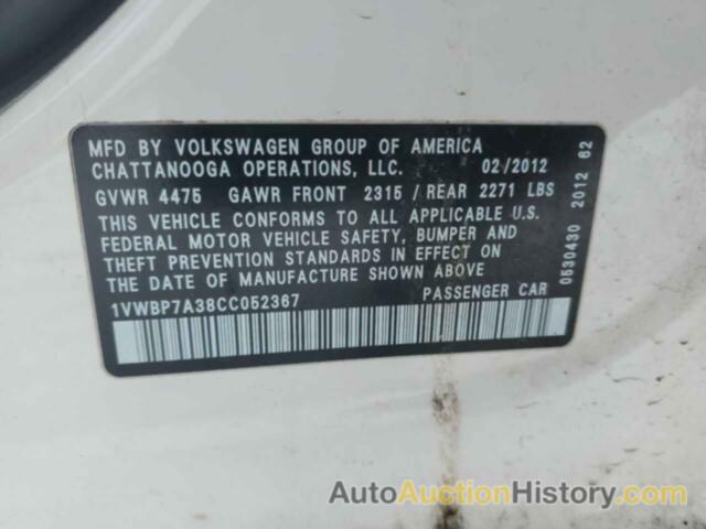 VOLKSWAGEN PASSAT SE, 1VWBP7A38CC052367