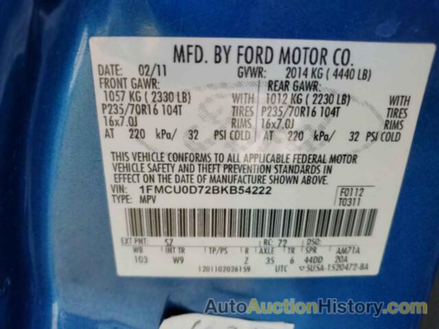 FORD ESCAPE XLT, 1FMCU0D72BKB54222