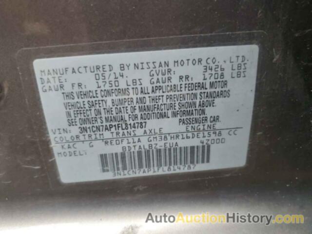 NISSAN VERSA S, 3N1CN7AP1FL814787