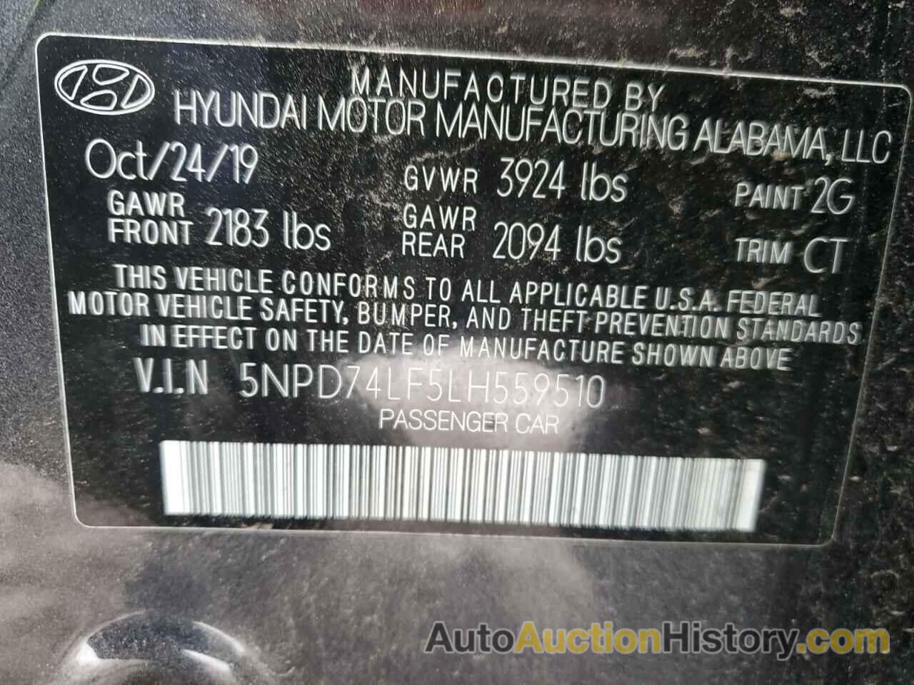 HYUNDAI ELANTRA SE, 5NPD74LF5LH559510