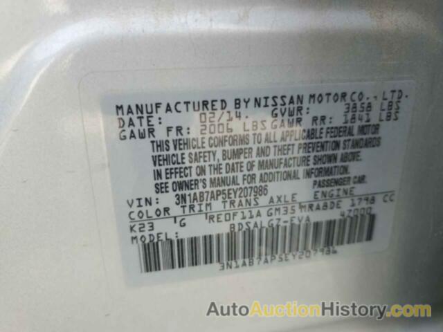 NISSAN SENTRA S, 3N1AB7AP5EY207986