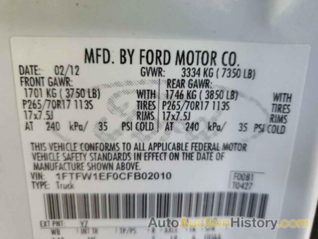 FORD F-150 SUPERCREW, 1FTFW1EF0CFB02010