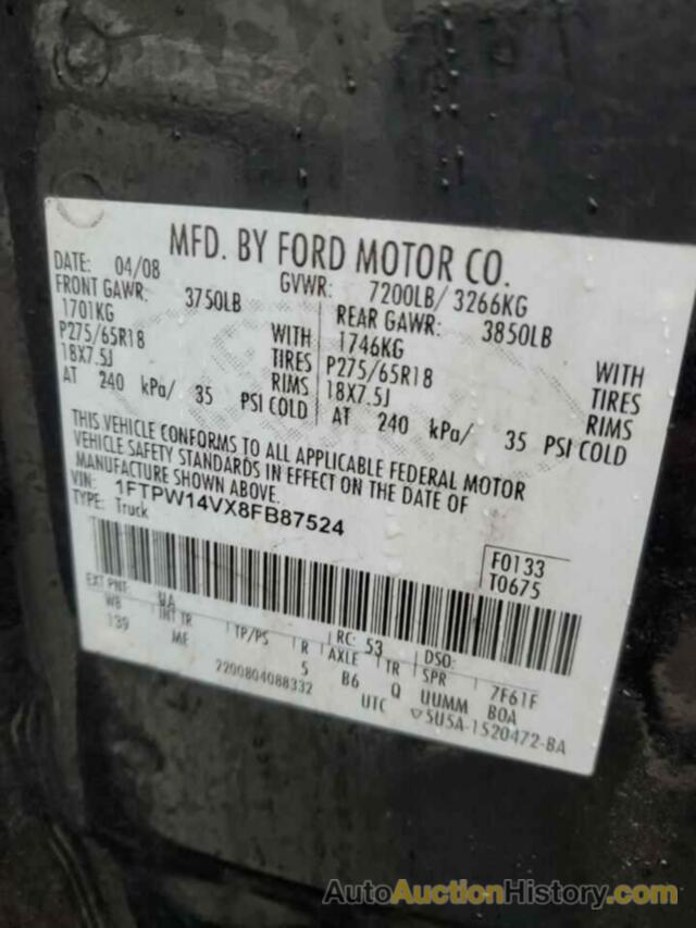 FORD F-150 SUPERCREW, 1FTPW14VX8FB87524