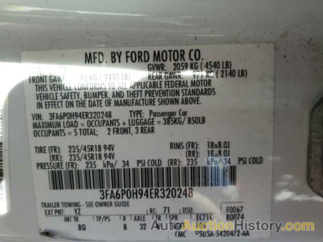 FORD FUSION SE, 3FA6P0H94ER320248