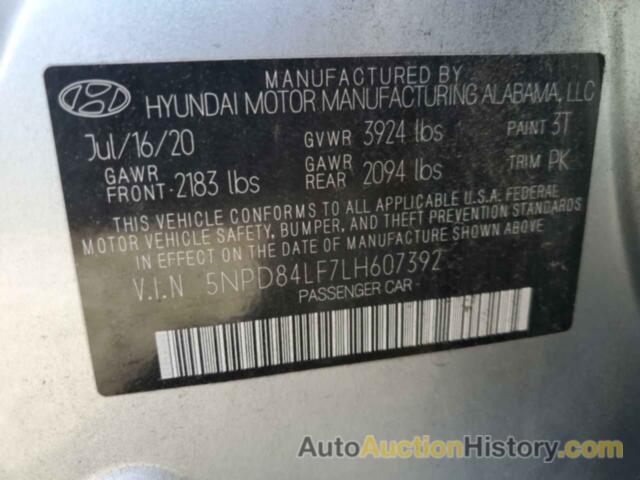 HYUNDAI ELANTRA SEL, 5NPD84LF7LH607392