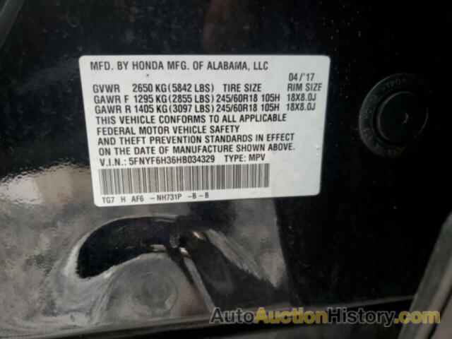 HONDA PILOT EX, 5FNYF6H36HB034329